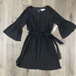 EMMA & MICHELE Black Dress Women’s Size Large Bell Sleeve Tie Waist NWT